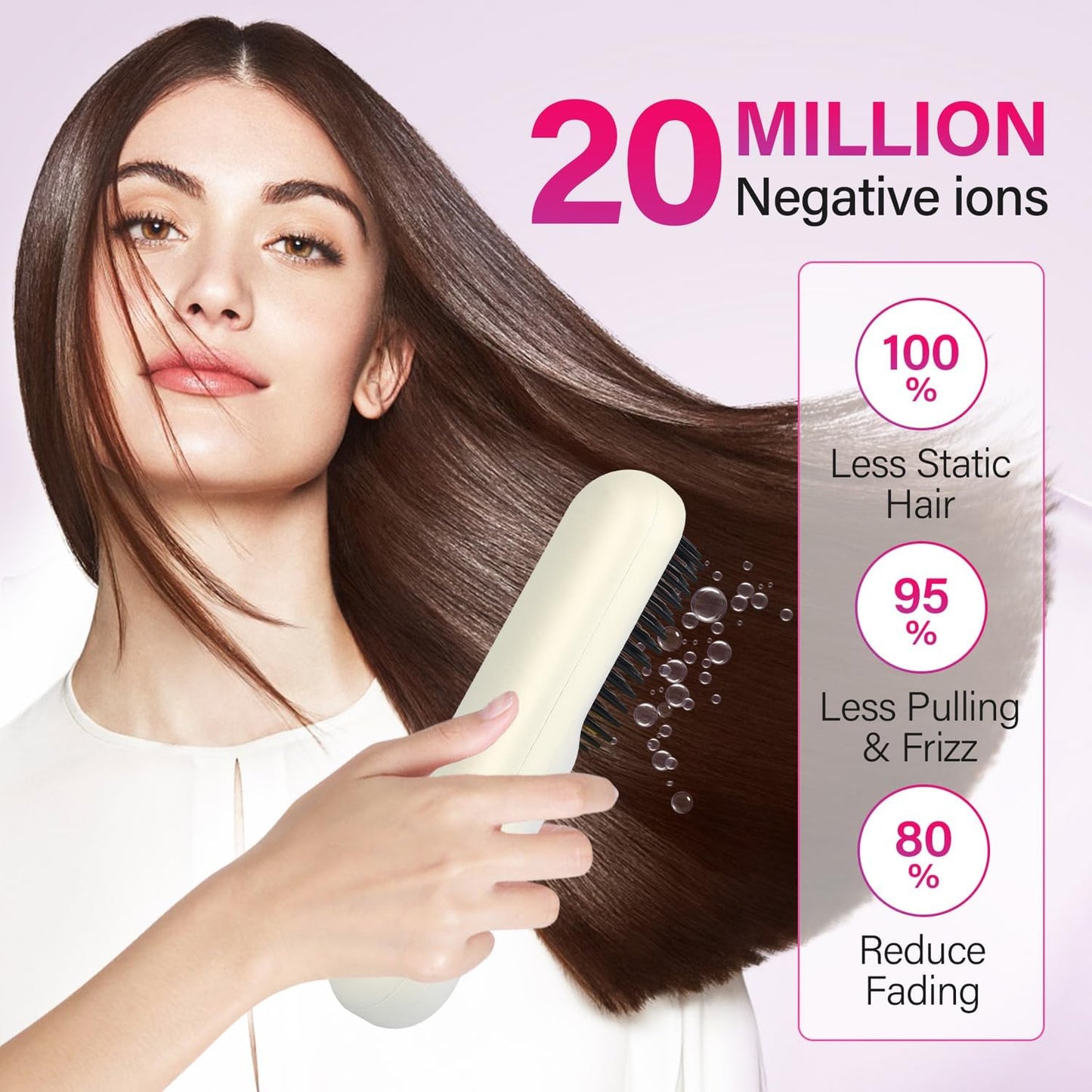 Cordless Hot Hair Brush Straightener Heat Pressing Combs Ceramic Electric Straightening Comb, Anti Burn for Natural Black Hair Beard Wigs Holiday Gifts - Purple （2600mA）