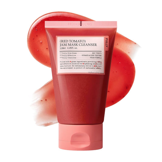 FULLY Red Tomato Jam Mask Cleanser, Gentle Exfoliation, Refines Skin Texture, Clear Pores, Hydration, Face Wash, Vegan, Rough & Sensitive Skin, Korean Skincare 4.05 fl.oz
