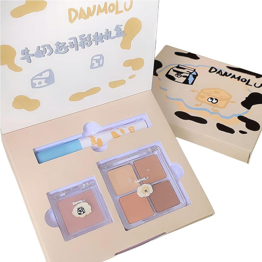 Neutral Eyeshadow Palette Velvet Lip Gloss Natural Glossy Blush Suitable for Beginners and Professionals 3-in-1 Multi-Purpose Makeup Set (1 Box)