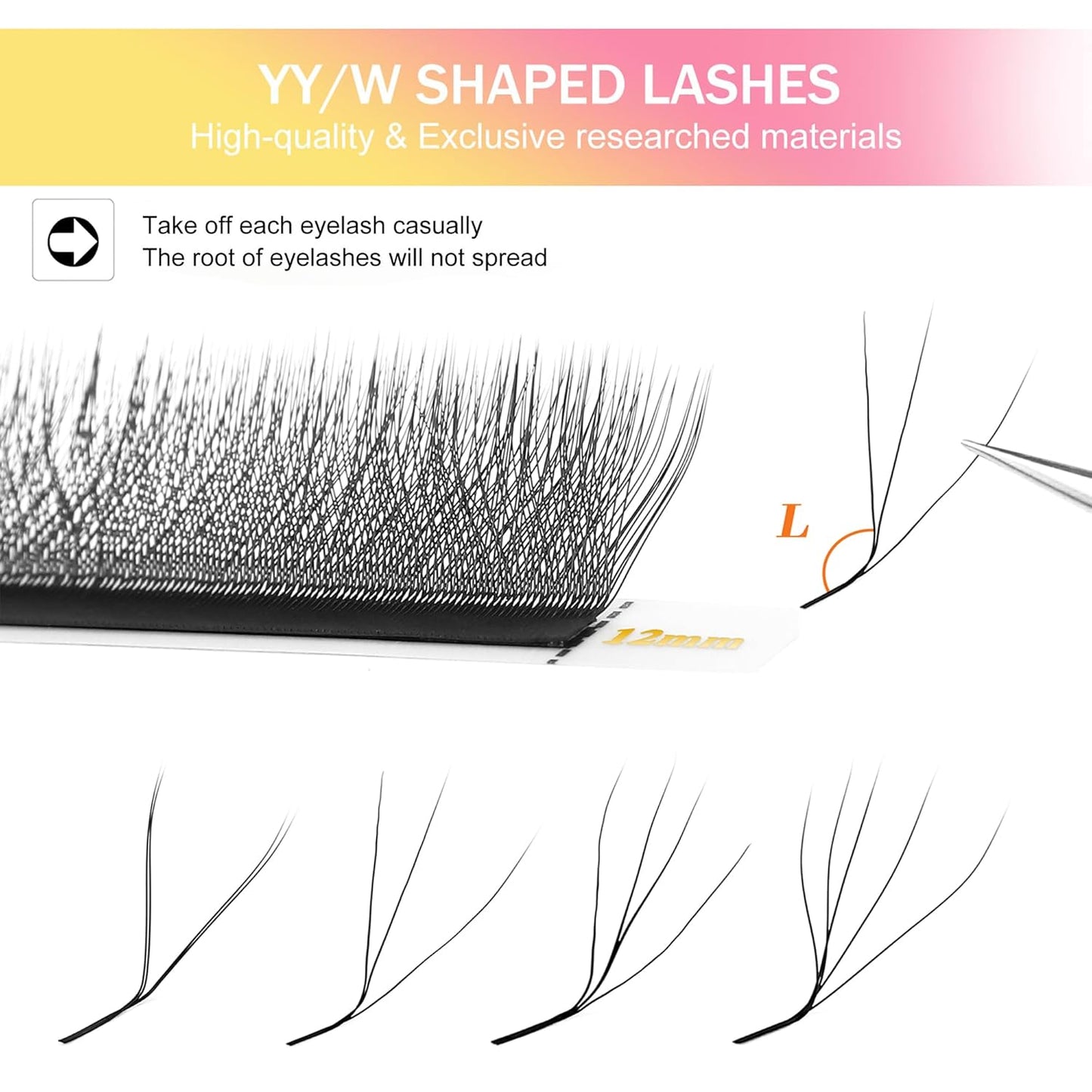 W Lash Extensions 5D Eyelash Extensions W Shape 0.07mm Thickness L Curl 13mm Premade Fans W Lashes Individual Lashes Matte Black 12 Rows False Eyelashes Volume Lashes(W-5D-0.07-L,13mm)