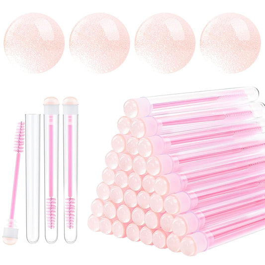 20 Pieces Disposable Mascara Brushes Eyelash Brush Wand Diamond Mascara Wands with Tube Makeup Tool Lash Spoolies Sanitary Brushes Lash Extension Supplies (Tube Sky Pink 20)