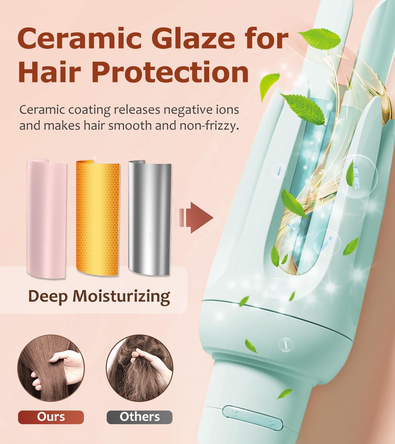 Auto Hair Curler, Automatic Curling Iron with 4 Temperature & 3 Timer, Automatic Shut-Off, Anti-Scald, Anti-Tangle Rotating Curling Wand for Hair Styling, Blue