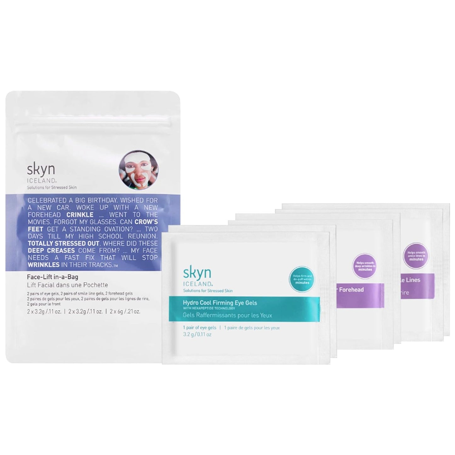 skyn ICELAND Facelift in-a-Bag, Firming Hydrogel Masks for Forehead, Smile Lines and Under Eyes. Cooling Gel Facial Patches with Peptides and Coenzyme Q10. Treatment for All Skin Types, Vegan, 6 Pcs.