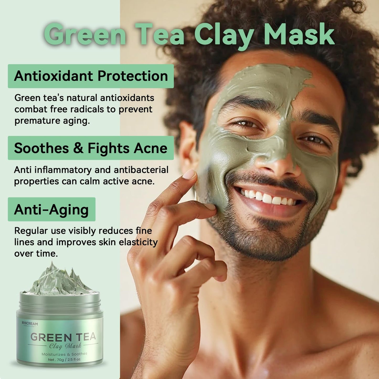 Turmeric Clay Mask, Green Tea, Dead Sea Minerals Mud Mask, Spa Facial Mask 3-Piece Set for Deep Cleansing, Moisturizing and Refining Pores, Vegan & Cruelty-Free, 7.5 fl.oz