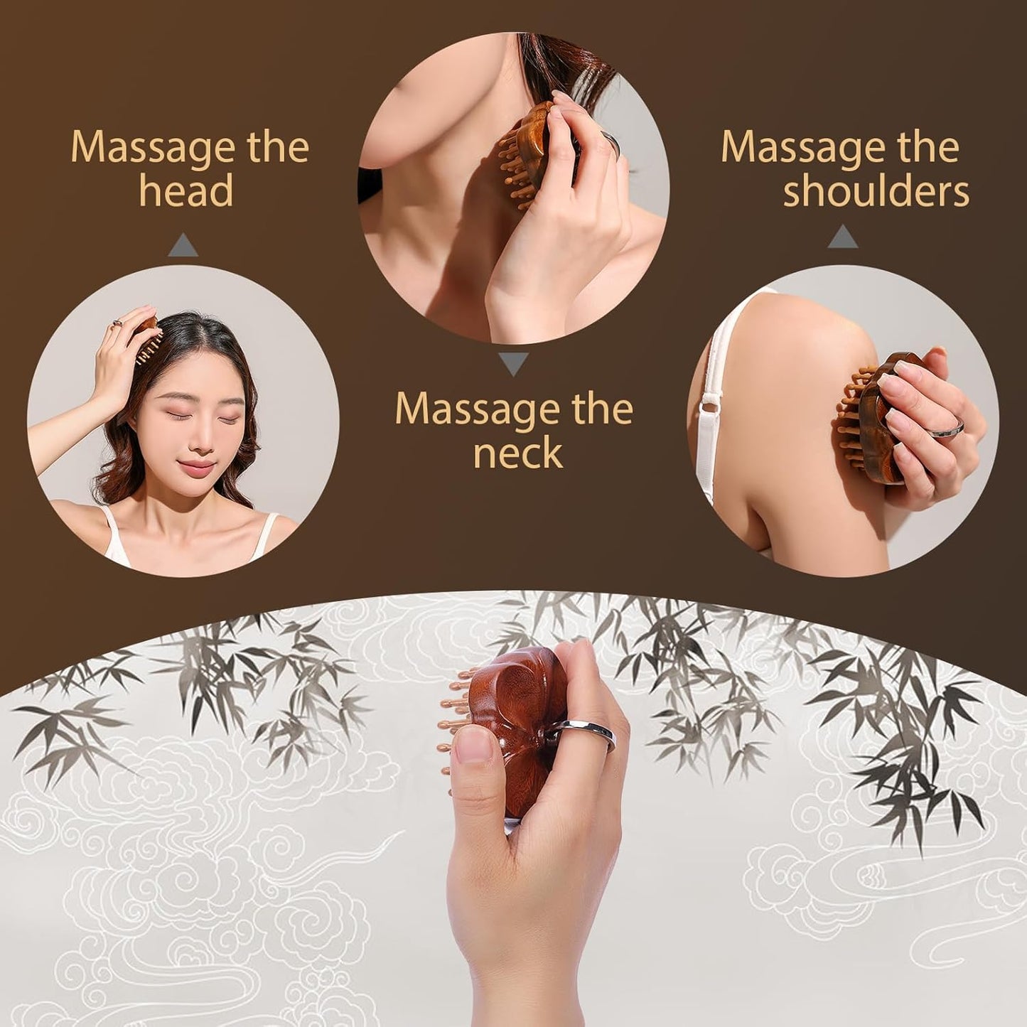 Wooden Scalp Massager for Hair Growth & Detangling - Wide Tooth Wooden Hair Brush with Body Massage Nodes, Stress Relief & Improved Blood Flow