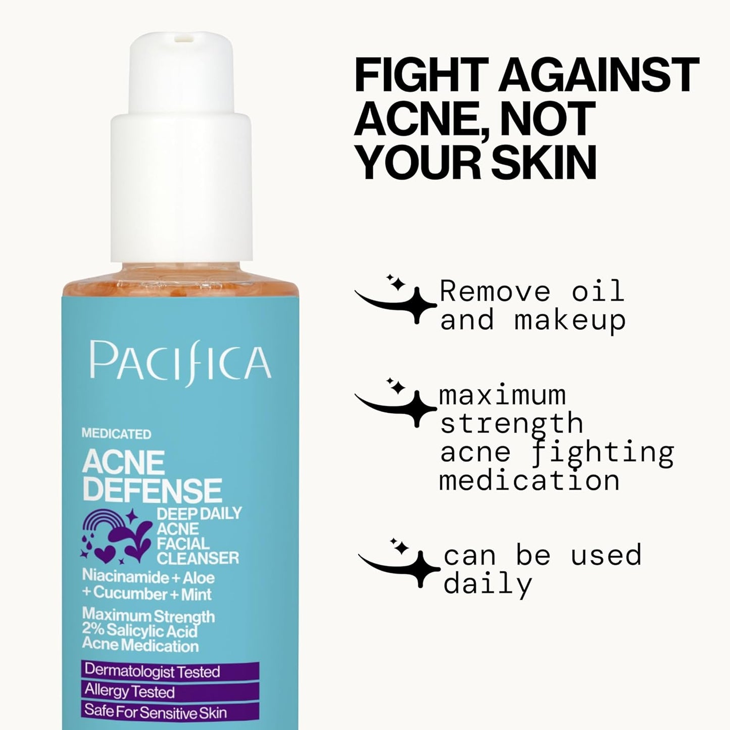 Pacifica Acne Defense Face Wash - Deep Pore Purifying Face Cleanser - w/ 2% Salicylic Acid, Pore Reducing Niacinamide & Inflammation Reducing Cucumber - for Sensitive Skin Vegan Dermatologist Tested