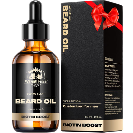 Waking Forest Beard Oil - Biotin Beard Oil for Men Thicker Beard with Vitamin E, Rosemary, Castor Mustache Oil for Black Men, Softens & Strengthens Beard Care Oil (Cedar 2oz)