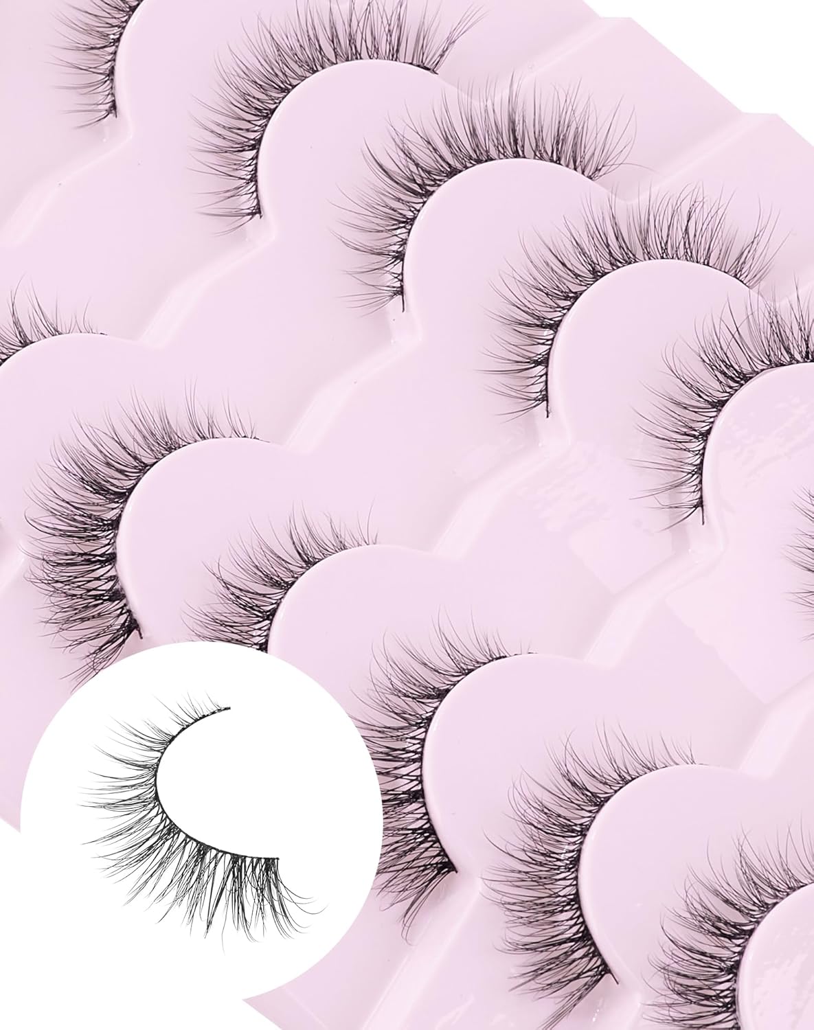 Lashes Natural Cat Eye Lashes Wispy Lashes 13mm False Lashes Wispy Lashes C Curl Strip Eyelashes Thin Cotton Band Soft Fake Eyelashes False Lashes Pack 7 Pairs