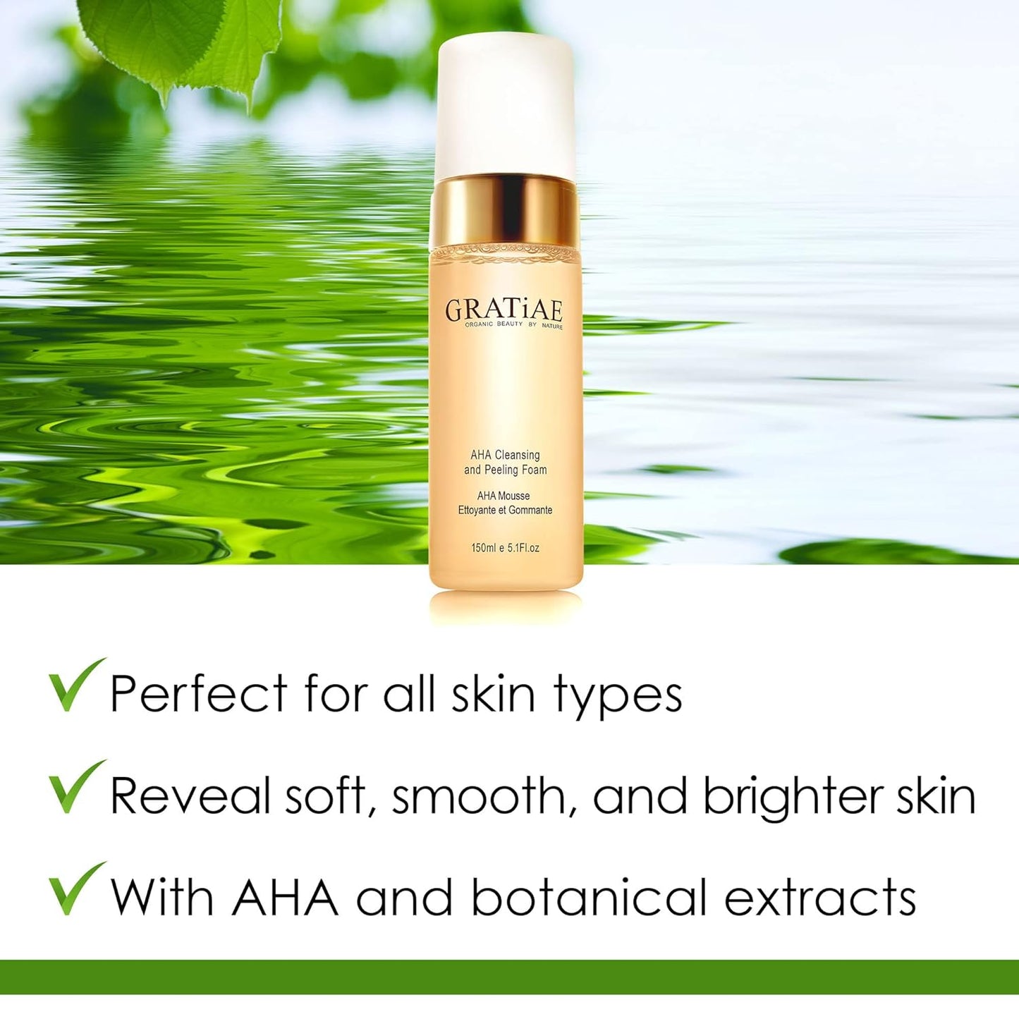 Gratiae organics, AHA Cleansing and Peeling Foam face wash, non-drying facial cleanser for sensitive, acne & allergy prone and all Skin Types, facial cleanser. 5.1 Fl. Oz