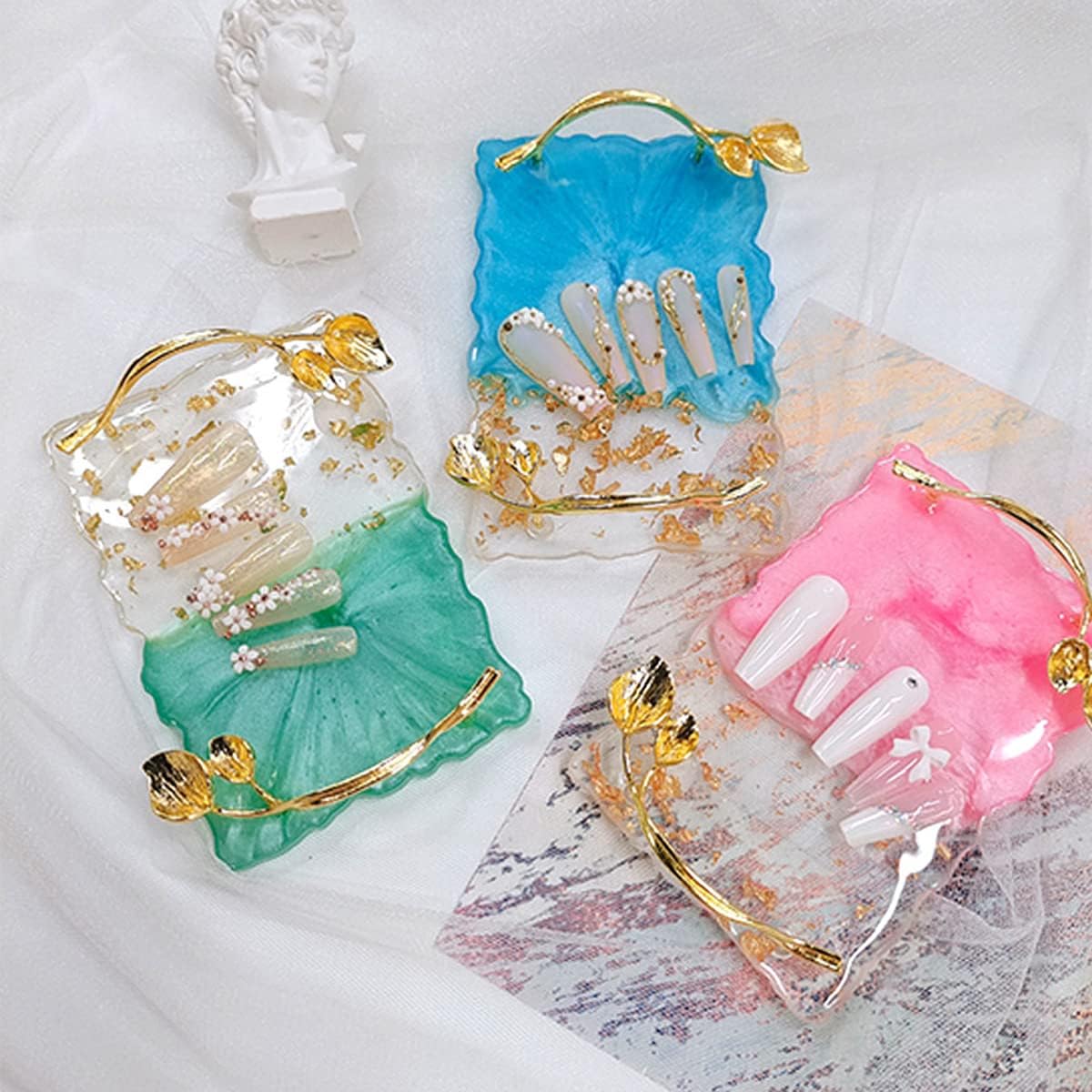 2023 Retro Nail Art Palette, Nail Painting Mixed Color Palette with Leaves Handle, Nail Holder Gel Color Makeup Display Board Pallet (Blue)