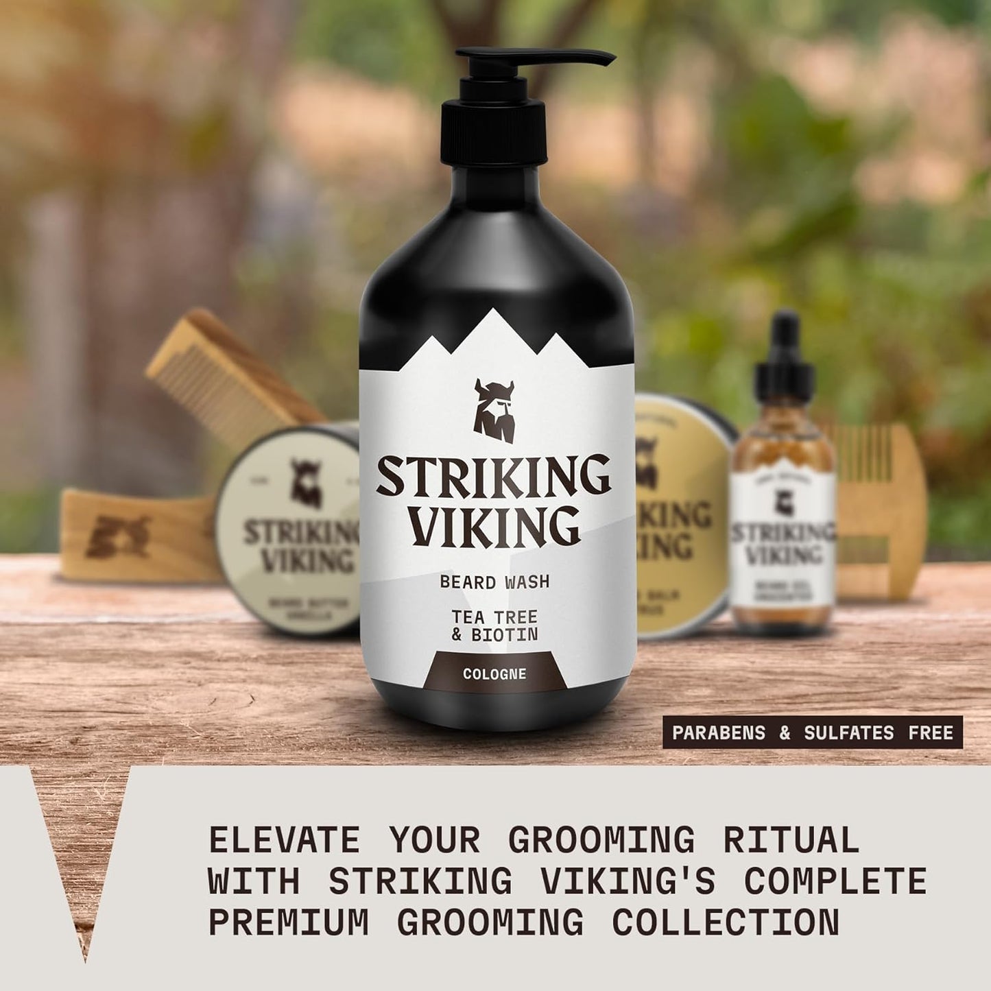 Striking Viking Beard Wash - 17 oz, Natural Tea Tree & Biotin - Cologne Scent Beard Shampoo Paraben & Sulfate Free For Men - Deep Cleansing and Care