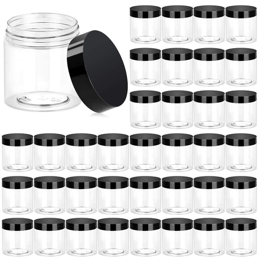  ﻿ Eternal Moment 36 Pack 4 OZ Plastic Jars Round Clear Cosmetic Container Jars with Lids, Perfect for Lotion, Cream, Ointments, Makeup, Eye Shadow, Rhinestone, Samples, Pot, Travel Storage