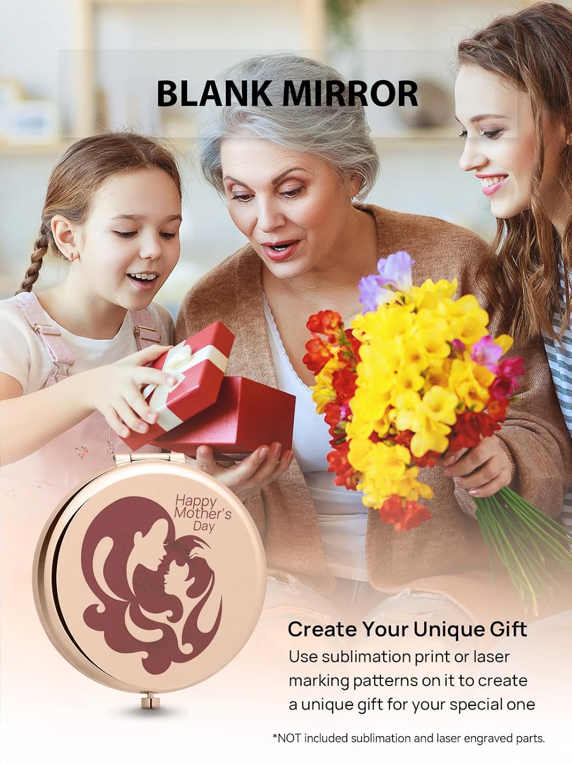 Compact Mirror Bulk, Set of 2 Double-Sided 1X/2X Magnifying Purse Pocket Makeup Mirrors(Round, Rose Gold and Black)