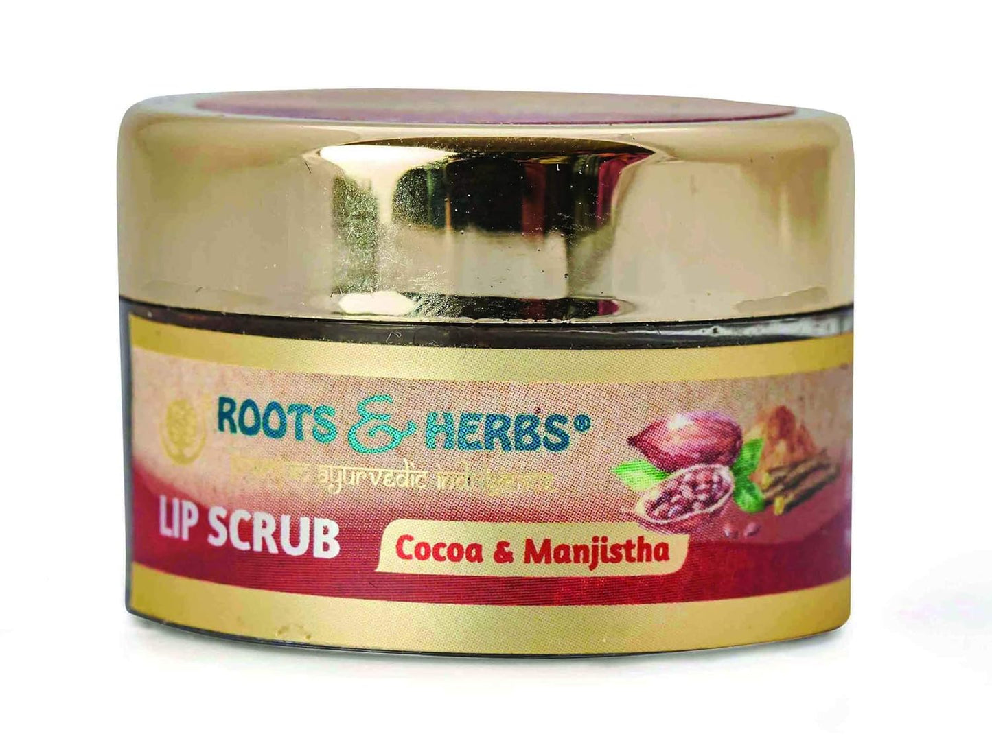 ROOTS AND HERBS Ayurvedic Cacao & Manjistha Cane Sugar Lip Scrub 100% Vegan, No-Paraben, No-SLS, No-Sulphate & Natural Treatment Exfoliator for Dark, Dry, Chapped Smooth & Brighter Lips (15gm/0.53oz)