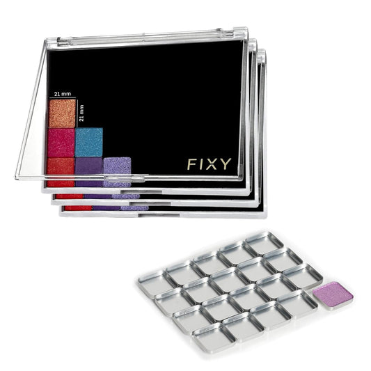 FIXY Empty Magnetic Makeup Palette Set of 3 (5.7x4.3inch) and 20 Magnetic Metal Pans of 21mm - Travel Friendly for Depotting, Organizing Eyeshadow, Blush, Foundation, Face Powder and more
