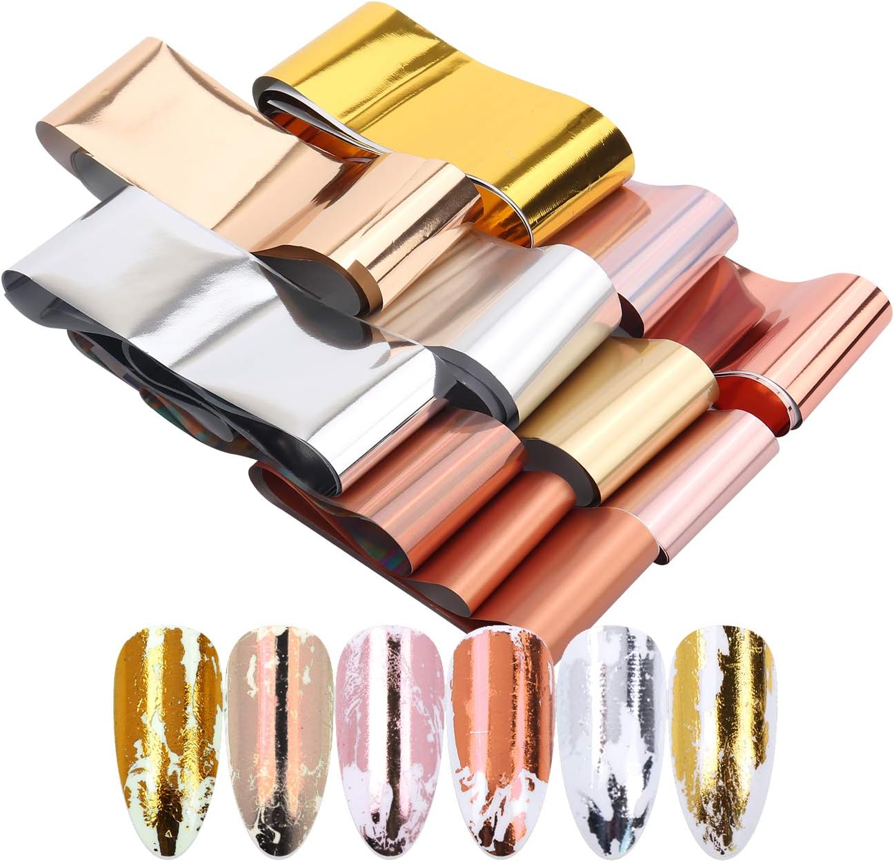 10 Sheets Holographic Nail Art Foil Transfer Stickers - Metallic Color Print Nail Decals 3D Self-Adhesive Stickers DIY Manicure Decoration Kit