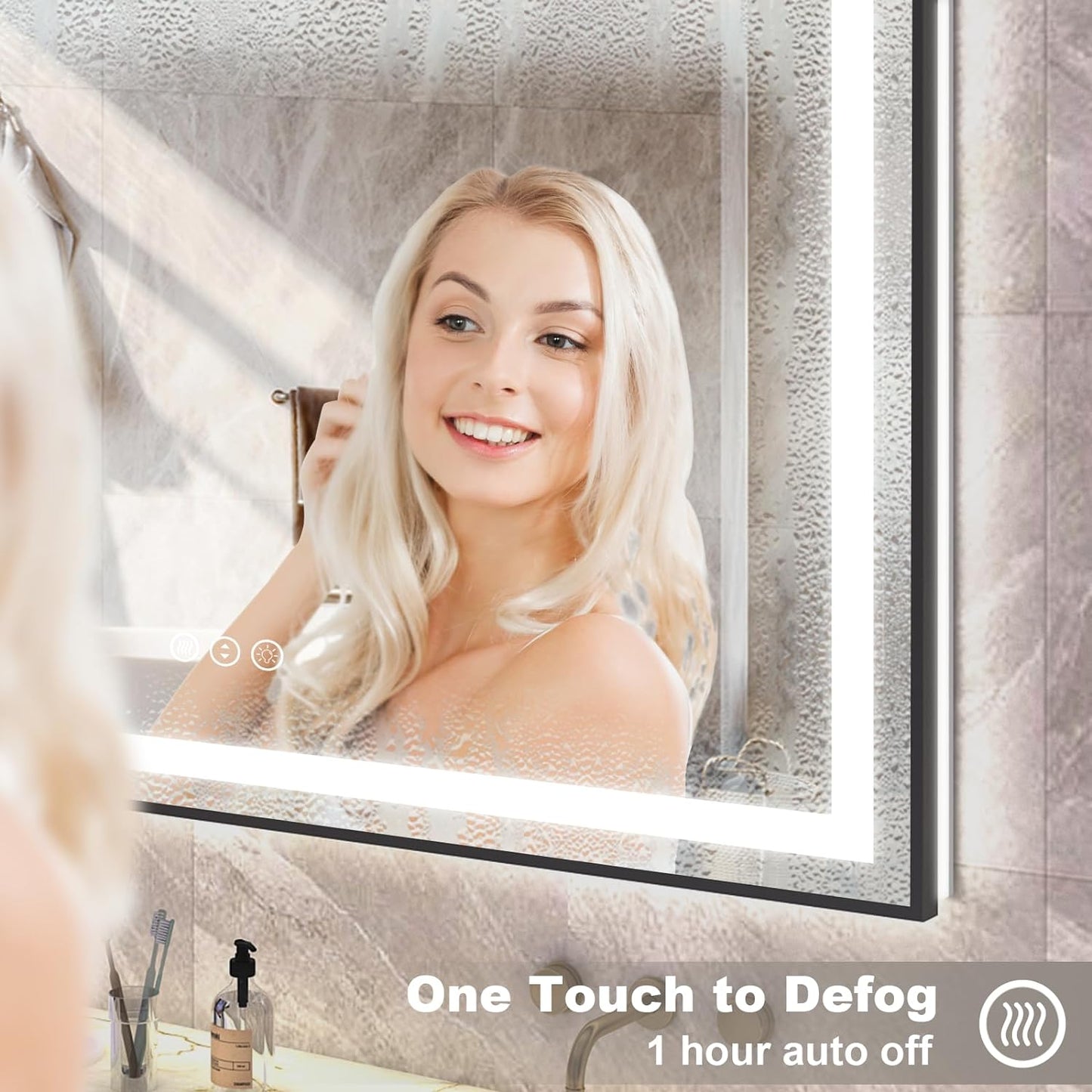 OKPAL 30x36 Framed LED Bathroom Mirror, Black Lighted Mirrors for Bathroom Wall, Front and Backlit LED Vanity Mirror, Dimmable, Anti-Fog, Memory, Shatterproof, Horizontal/Vertical