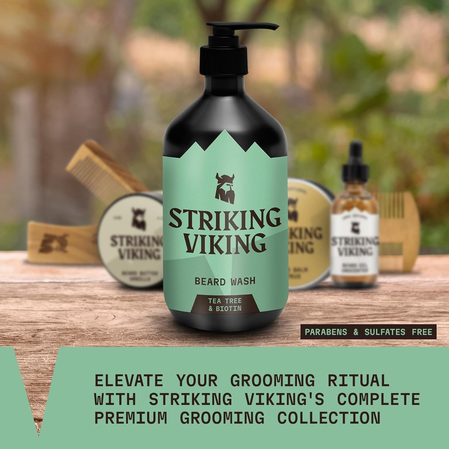 Striking Viking Beard Shampoo with Tea Tree, Biotin & Jojoba Oil - 17 oz Deep Cleansing, Paraben & Sulfate Free for All Beard Types
