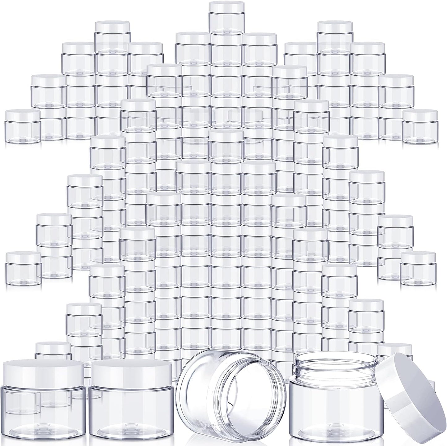 SATINIOR 100 Pcs Plastic Jars with Lids Small Containers Lids Wide Mouth Small Plastic Containers for Lotion Cream Rhinestones Body Butters Travel Storage(6 oz, Clear)