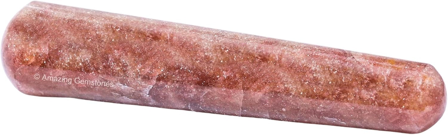 Amazing Gemstone Strawberry Quartz Crystal Wand Massage Stick - Pelvic Wand Gua Sha for Adults - Crystals and Healing Stones Massage Wands for Adults Gifts (Smooth)