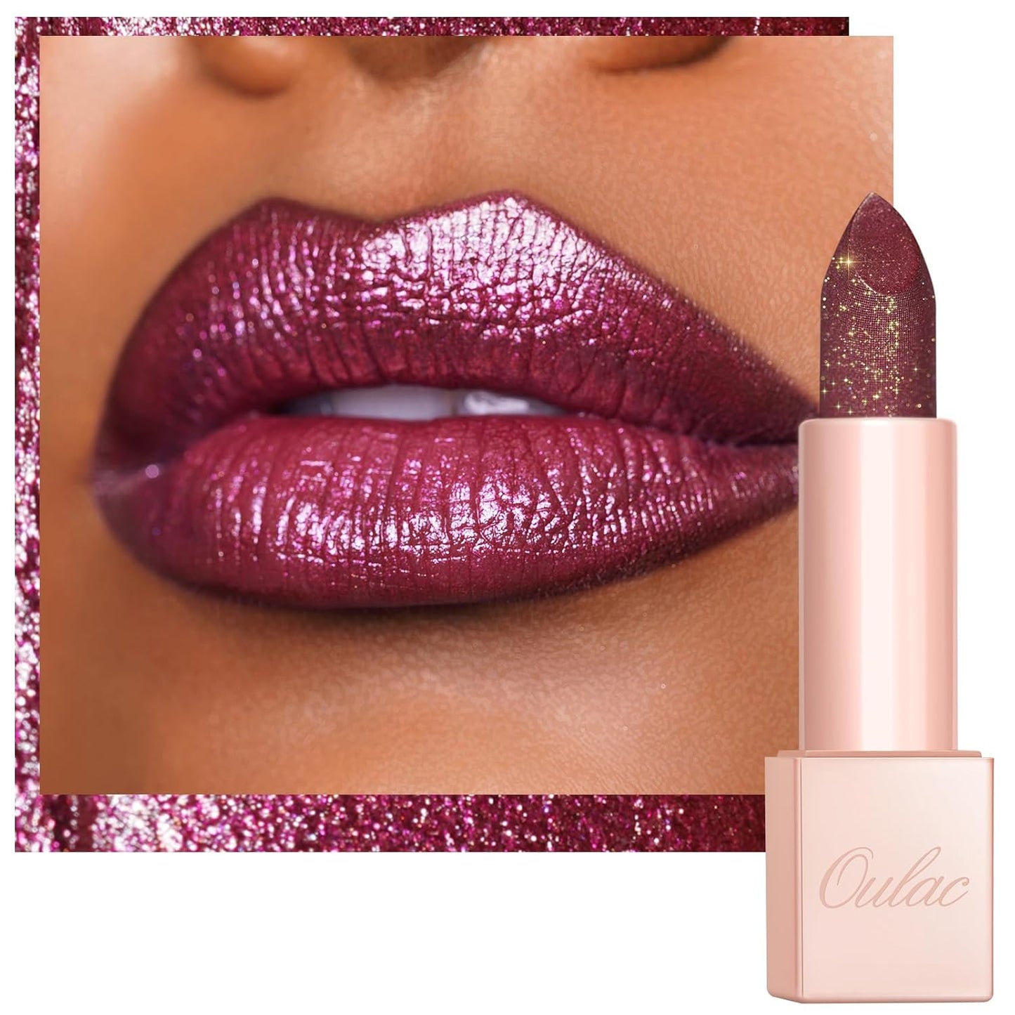 Oulac Shimmer Purple Lipstick for Women, Infinity High Shine Finish, Hydrating Lip Color Infused with Damask Rose Oil for All-Day Comfort, Gluten-Free Vegan Beauty, D05 Wildfire