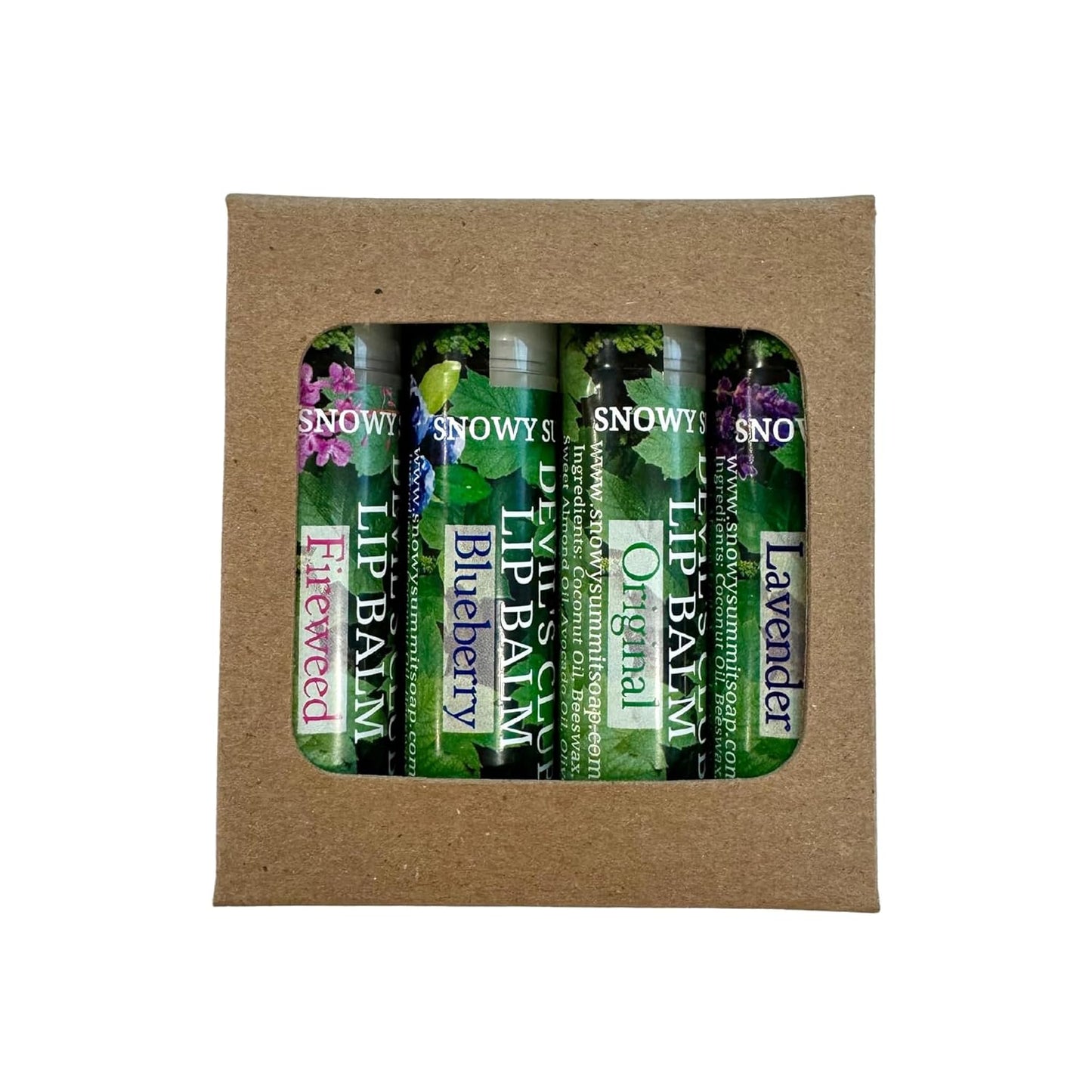 Devil's Club Lip Balm Set - Contains Fireweed, Lavender, Blueberry - Natural Moisturizing Chapstick with Vitamin E - Handcrafted in Alaska - 4 x .15 oz Tubes for Soft, Smooth Lips