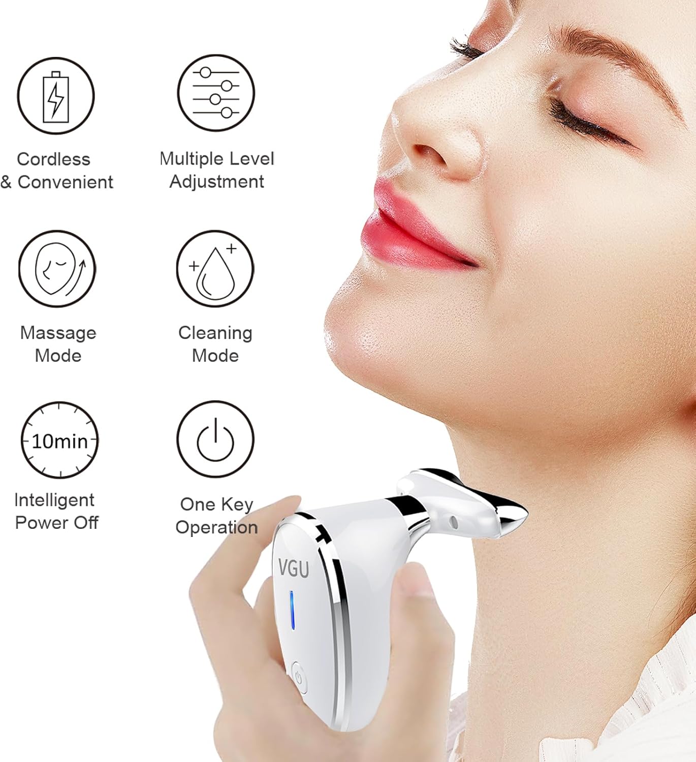 Face Massager, Facial Neck Care Tool with Vibrating Heating Mode, Portable Handheld Gift White