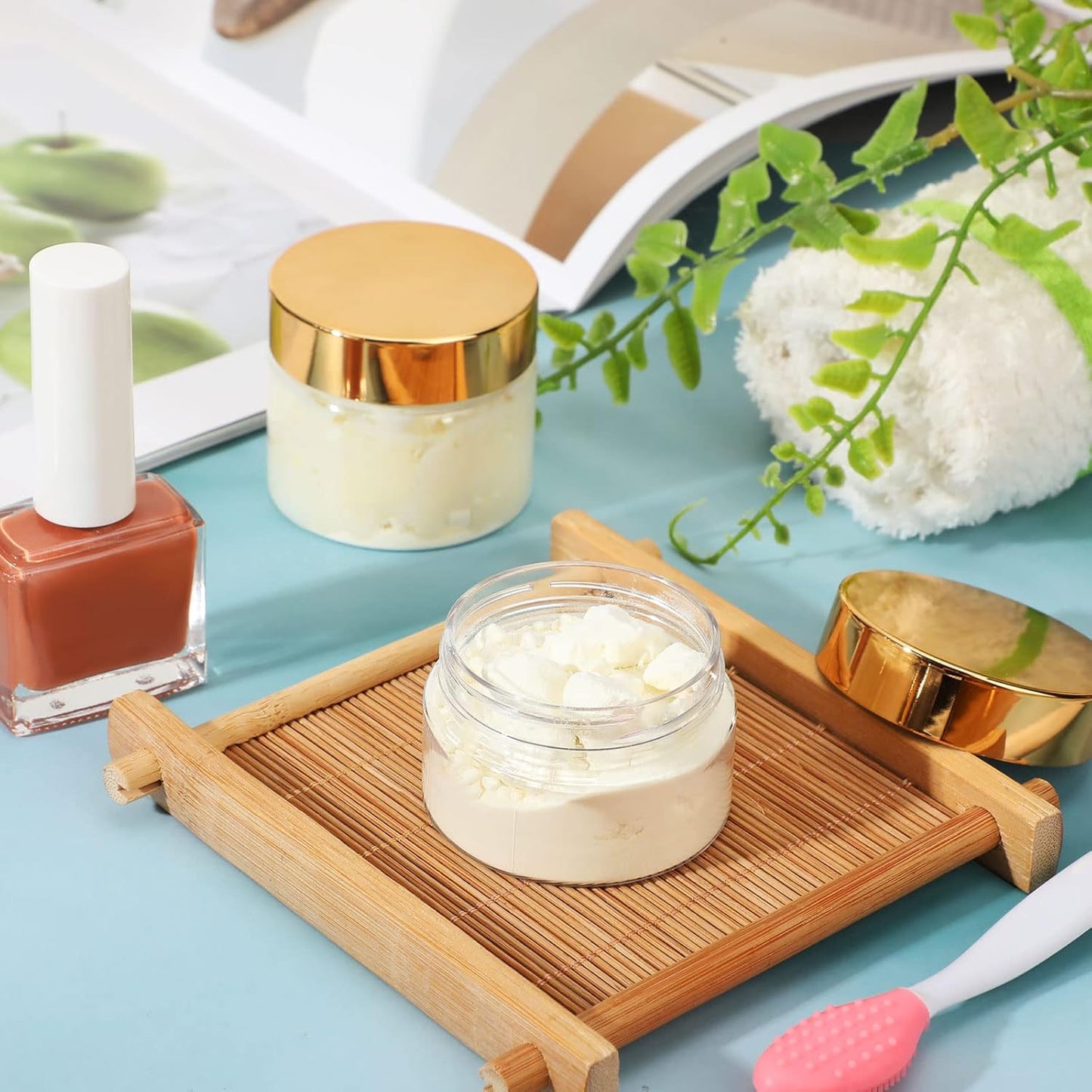 SATINIOR 100 Pcs Plastic Jars with Lids Small Containers Lids Wide Mouth Small Plastic Containers for Lotion Cream Rhinestones Body Butters Travel Storage(2 oz,Gold)