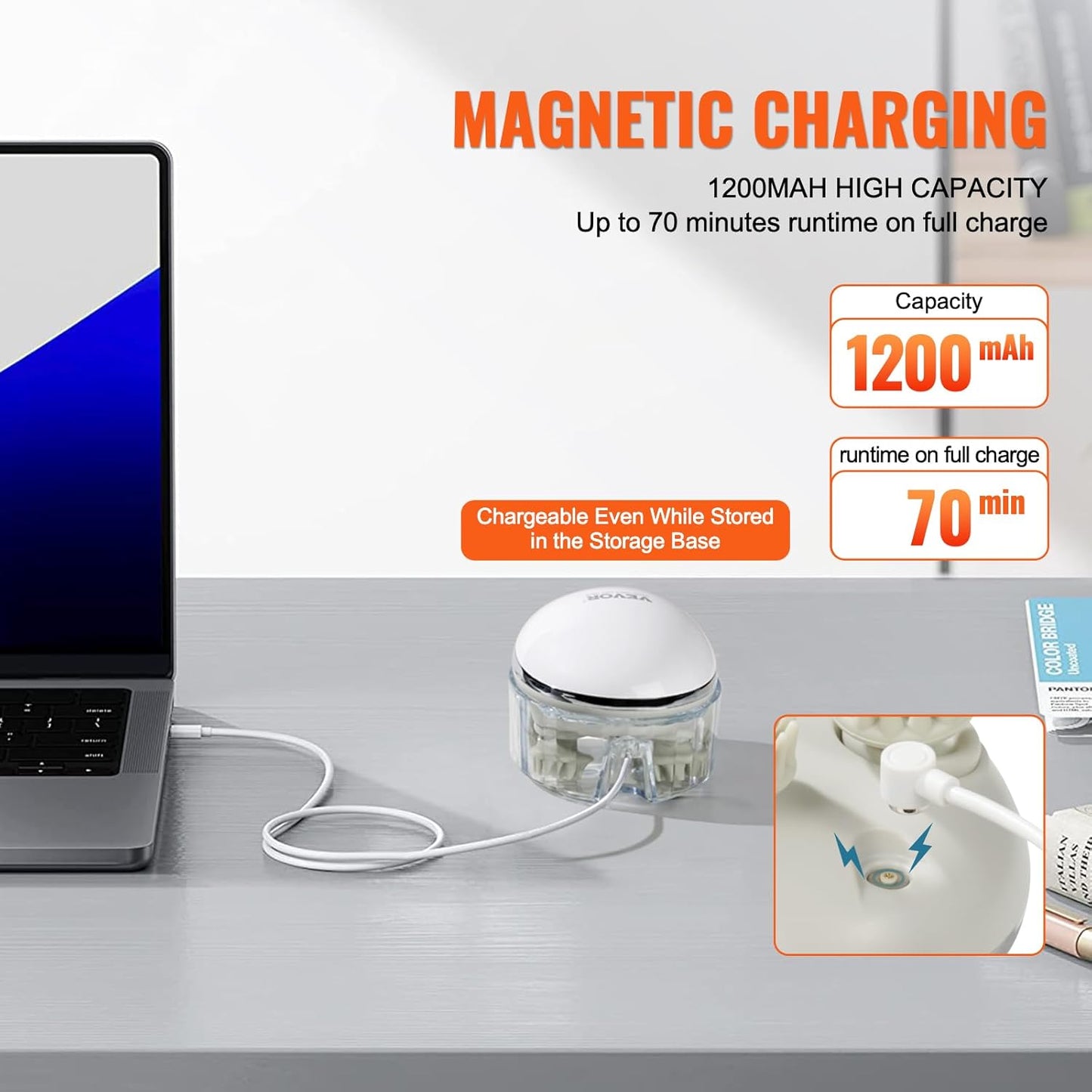 VEVOR Electric Scalp Massager with Heat, Rechargeable Heated Head Massager, IPX7 Waterproof | Portable Kneading Scalp Scratcher with 8 Removable Massage Head for Hair Growth, Deep Clean, Stress Relax