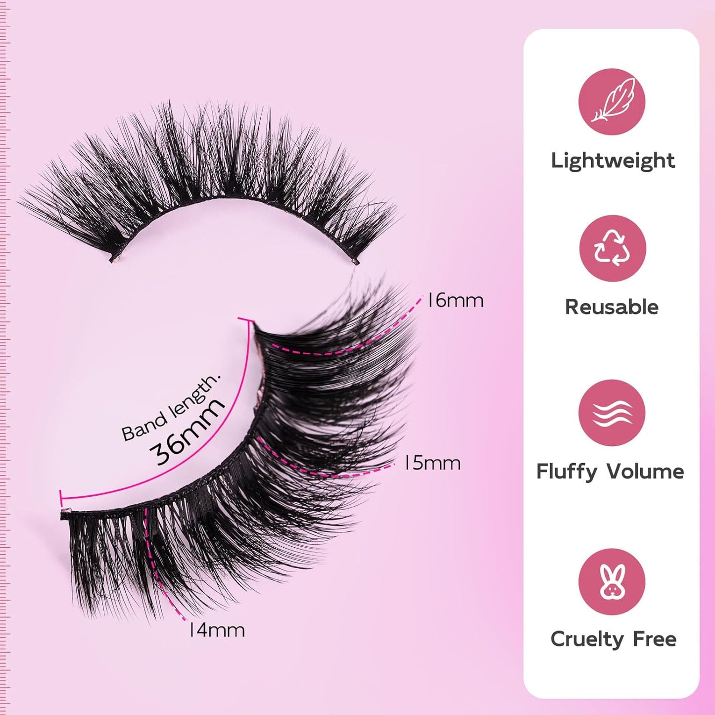 Dramatic Cat Eye Lashes - Fluffy Volume False Eyelashes with Lightweight Comfort, Easy Apply Winged Style (8-16mm), Reusable Glam Lashes for All Eye Shapes, 7 Pairs Full-Strip Lashes