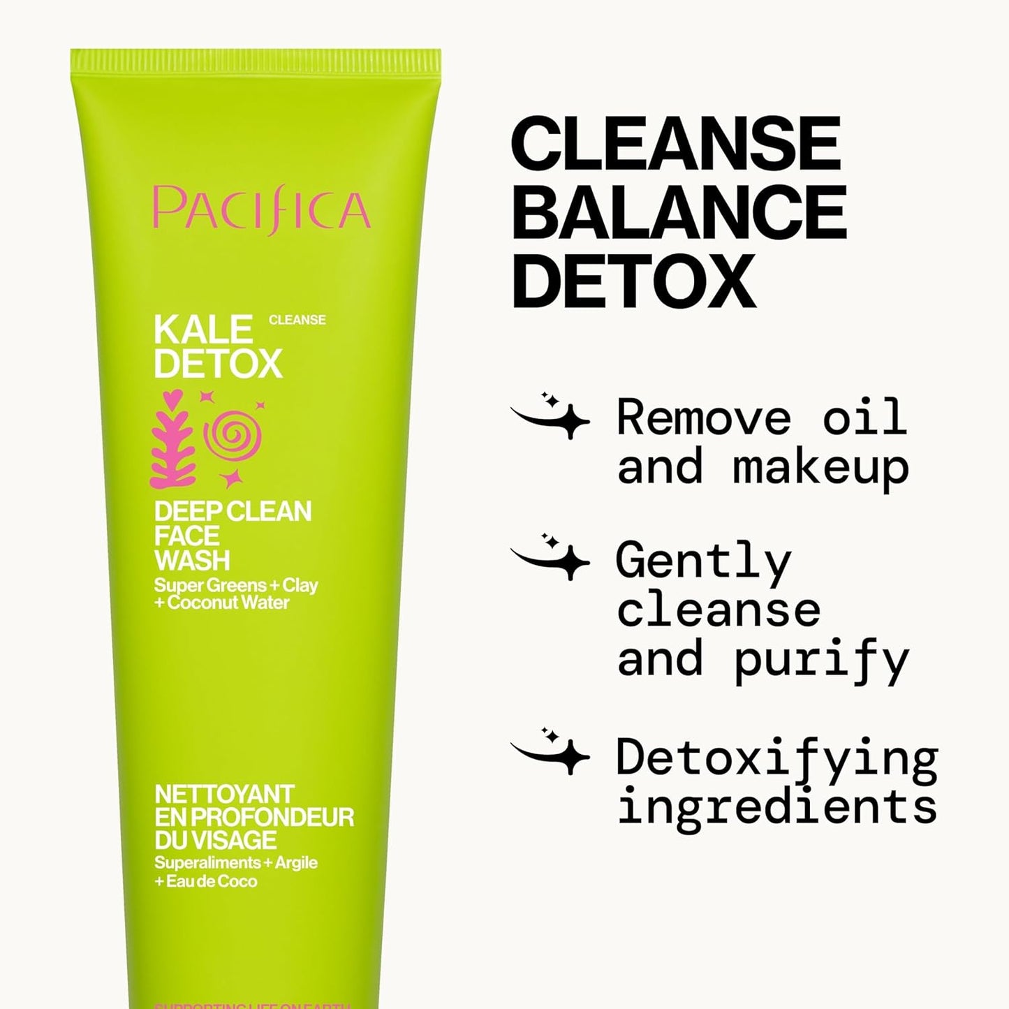 Pacifica Kale Detox Face Wash for Oily & Acne-Prone Skin, Deep Cleansing Facial Cleanser & Makeup Remover with Super Greens Kale, Seaweed & Clay, 5 fl oz –Clean Beauty, Vegan & Cruelty-Free
