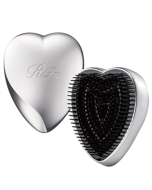 ReFa Heart Brush SILVER | Heart Shaped Hair Brush for Women | No Tangle Hair Brush | Small Hair Brush for Thick Hair | Hair Detangler Hair Brush Travel Hair Brush