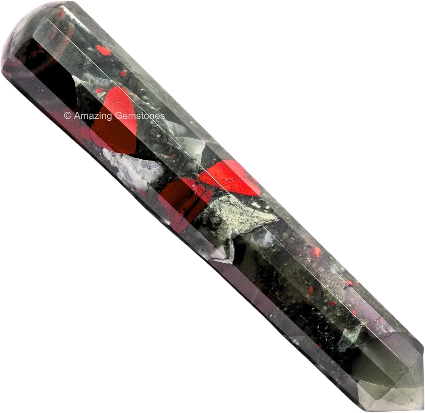 Amazing Gemstone African Bloodstone Crystal Wand Massage Stick - Pelvic Wand Gua Sha for Adults - Crystals and Healing Stones Massage Wands for Adults Gifts (Pointed)