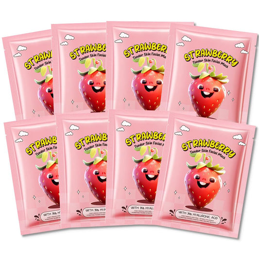 8 Pack Strawberry Kids Face Mask,Pink Face Masks Skincare Spa Day Kit Supplies,Spa Party Favors for Teens Girls Women,Sheet Facial Mask Skincare Gifts Set,Moisturize Soothe for All Skin Types