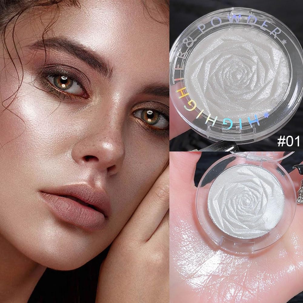 evpct Pearl White Silver Face Highlighter Makeup Shimmer Glitter Diamond Sparkly Highlighters Makeup Palette Powder for Face Body Cheek Skin iluminadores iluminador de jos maquillaje luminizers 01