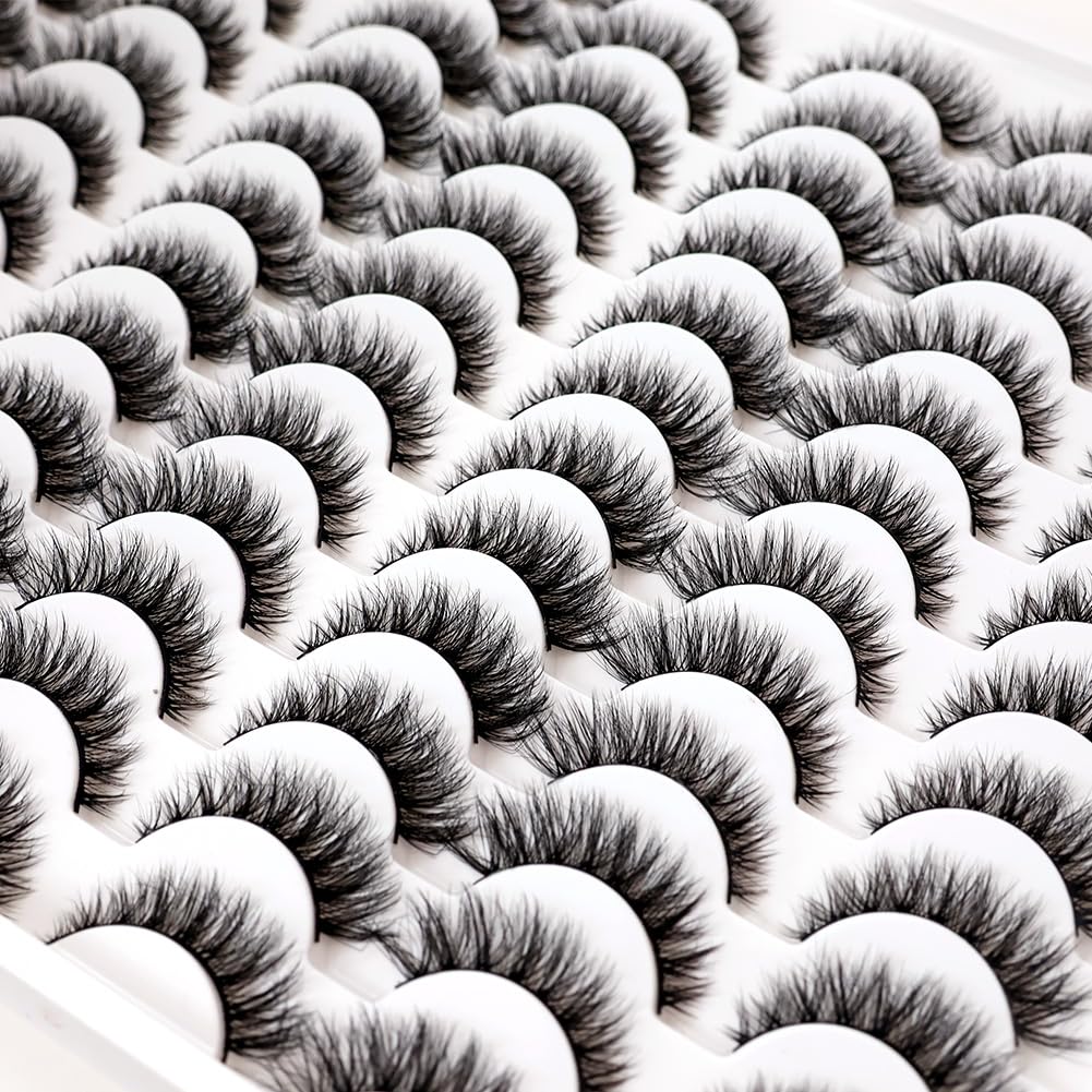 False Eyelashes 48 Pairs Faux Mink Lashes 14mm Wispy Lashes 3D Fluffy Cat Eye Lashes Pack Bulk Wholesale Strip Lashes(style 48-045)