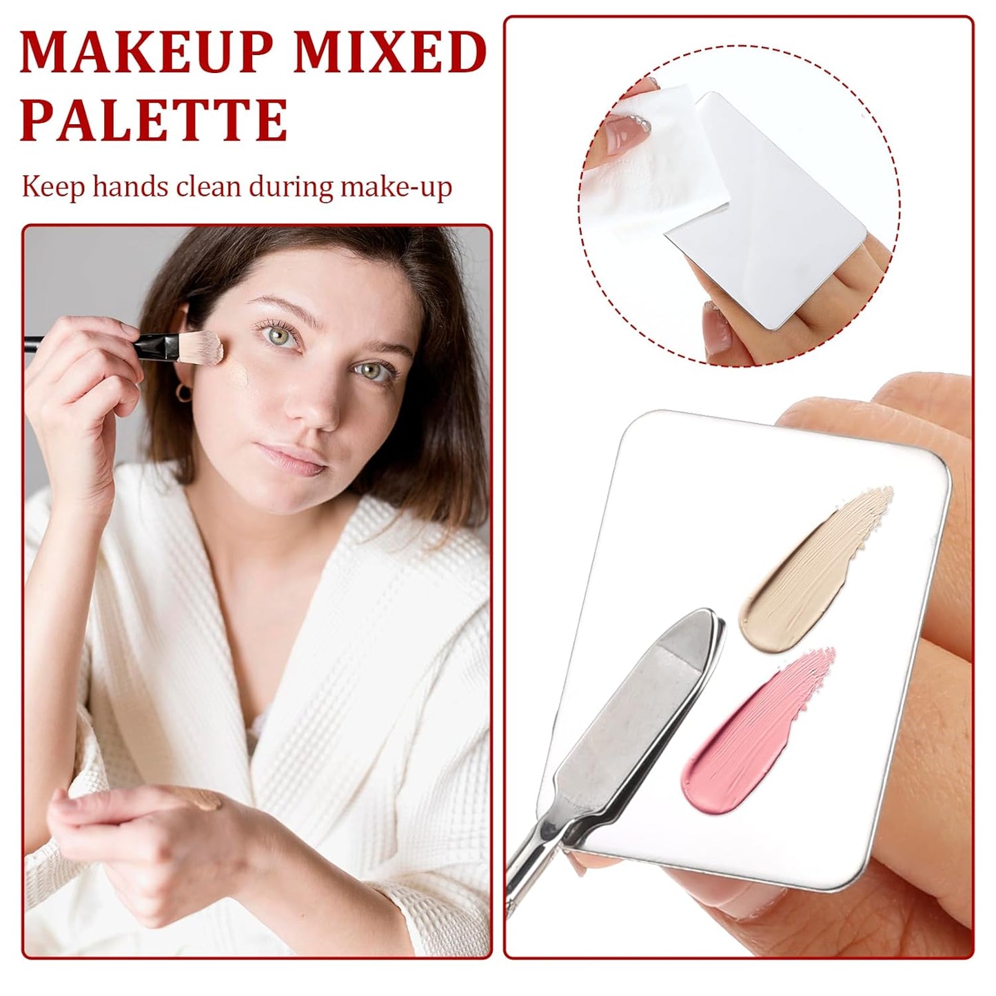 2 Pcs Stainless Steel Makeup Palette Makeup Spatula Palette with Foundation Spatula Professional Cosmetic Palette for Mixing Foundation Eye Shadow Nail DIY Art