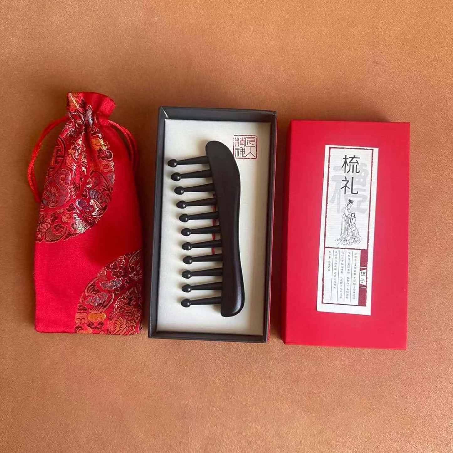 Eleven Teeth Meridian Massage Comb - Scalp Massage Comb Gua Sha Ebony Wood Head Massager for Hair Growth, Hair Massage Wooden Gift for Women (Eleven teeth, 5.2” x 2.1”)