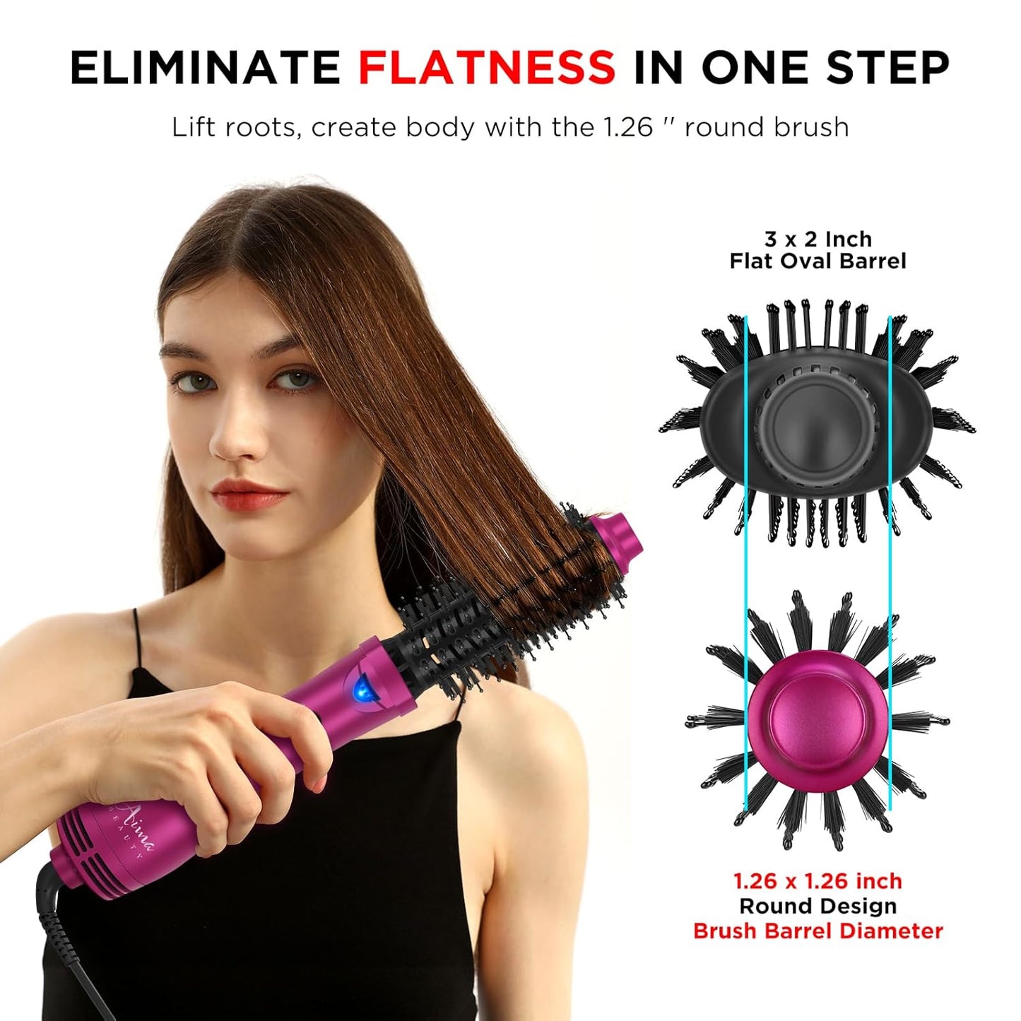 Aima Beauty One Step Hair Dryer & Volumizing Hot Air Brush, Ceramic Straightener Brush, Curler & Hot Comb 4 in 1 Salon Ionic Hair Brush, Rose Pink