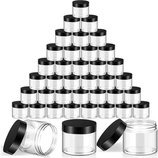 SATINIOR 36 Pieces 8 oz Plastic Jars with Lids Wide Mouth Airtight Reusable Container Acrylic Cosmetic Small Jars for Lotions Ointments Travel Toiletries Creams Make up Storage(Black)