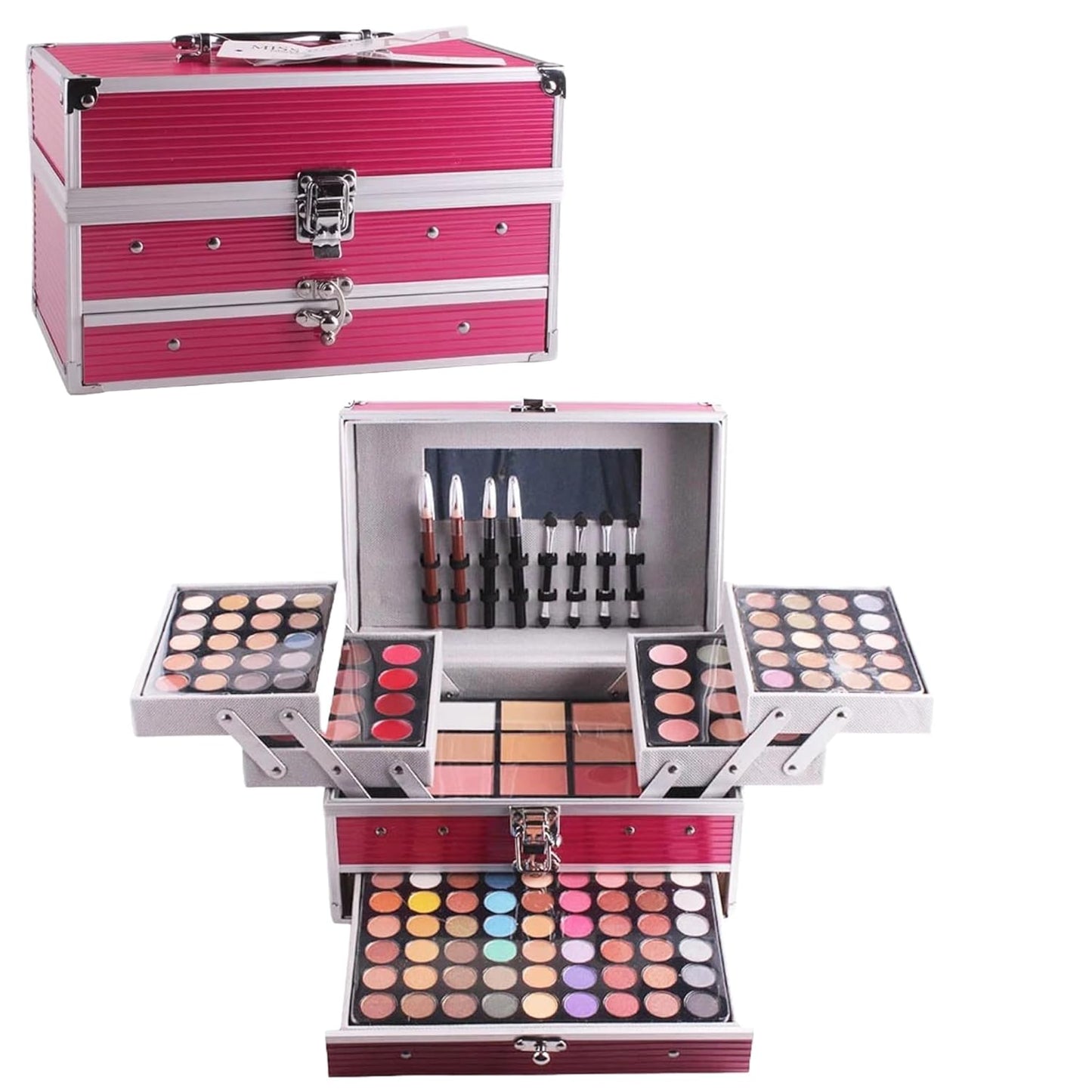 SAMIK 132-Color All-in-One Makeup Kit for Women - Complete Set with Palettes, Contouring, Concealer, Face Powder, Lipgloss, Blusher, Contour, Eyeliner, and Eyebrow Powder in Carry-All Trunk