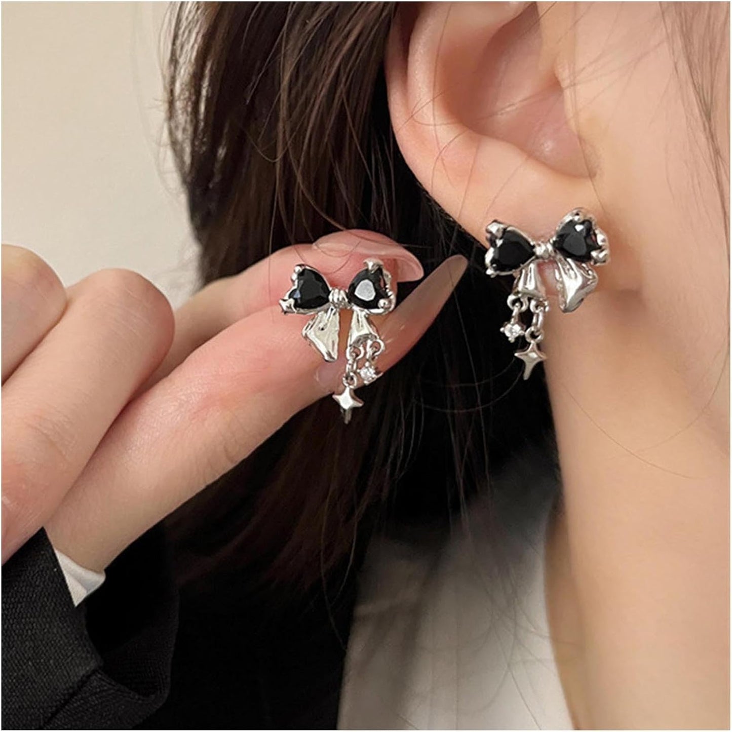 Vintage Crystal Bow Earrings Black Onyx Stud Earrings Silver Tiny Cross Drop Earrings Sparkly Cz Rhinestone Bow Earrings Jewelry for Women