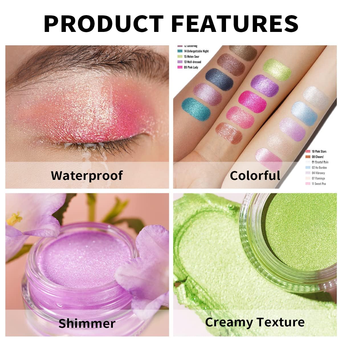 Oulac Cream Eyeshadow also for Highlighter Large Capacity Highly Pigmented Eye Shadow Waterproof &Long Lasting with Moisturizing Formula 12