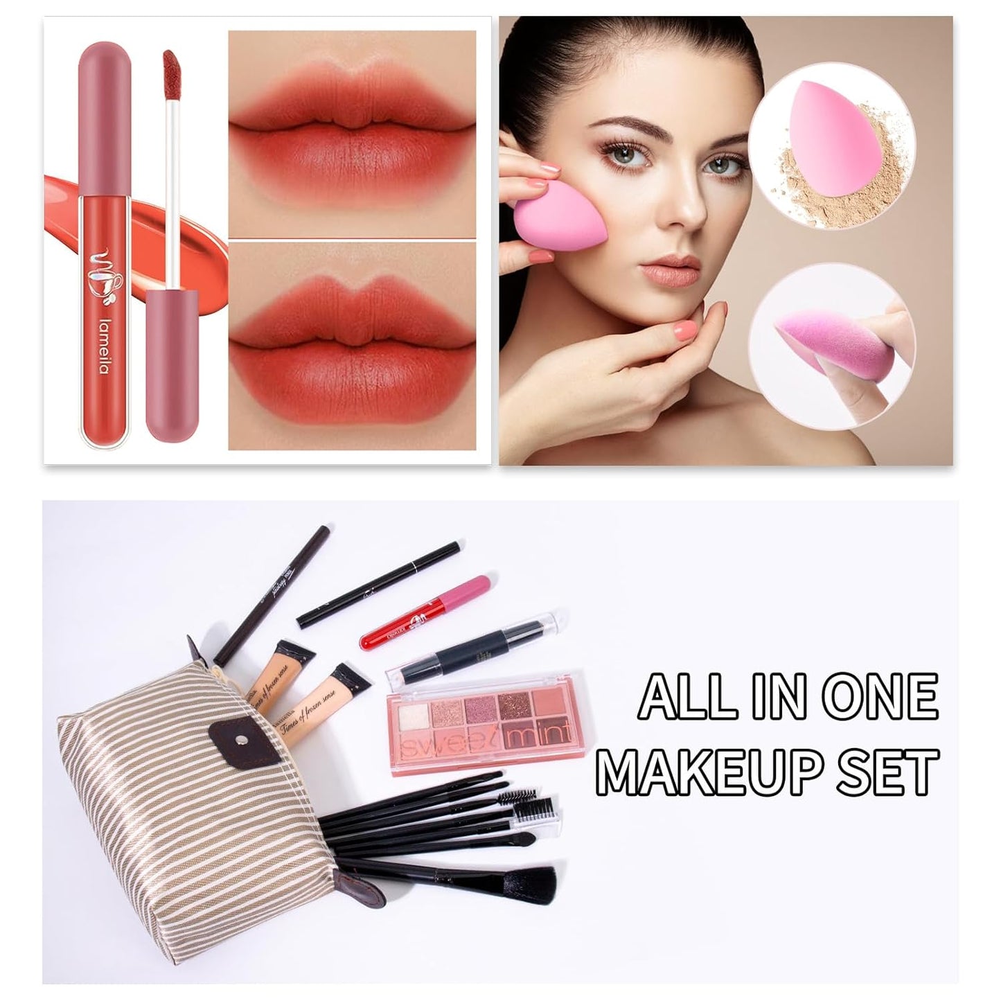 Makeup Kit For Girls Teens Women, Makeup Set, Makeup Present, Includes Eyeshadow Palette, Foundation, Eyebrow Pencil, Eyeliner, Lip Gloss, Counter Stick, Makeup Brush Set Bag & Sponge