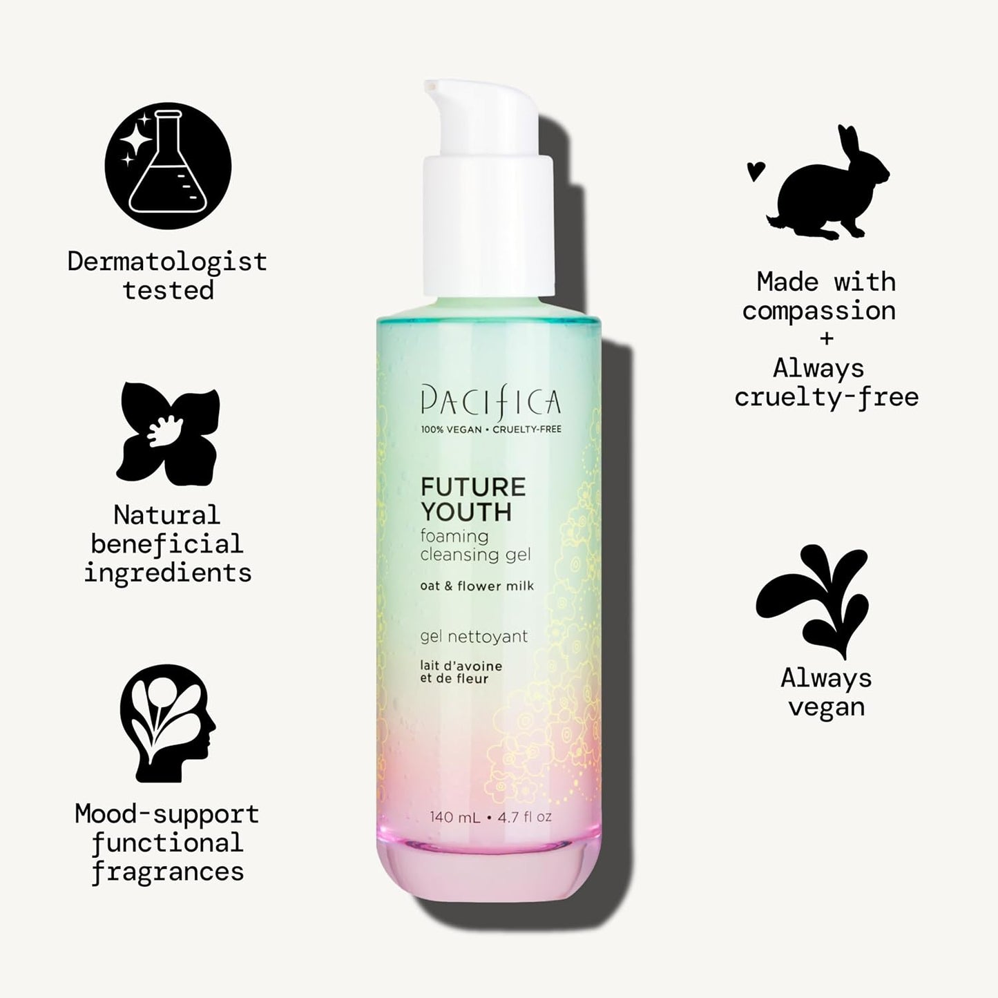 Pacifica Future Youth Foaming Face Wash - Hydrating Anti-Aging Cleansing Gel, Dermatologist Tested Gentle Facial Cleanser, Alcohol-Free Vegan Formula for All Skin Types Clean Beauty Cruelty-Free 4.7oz