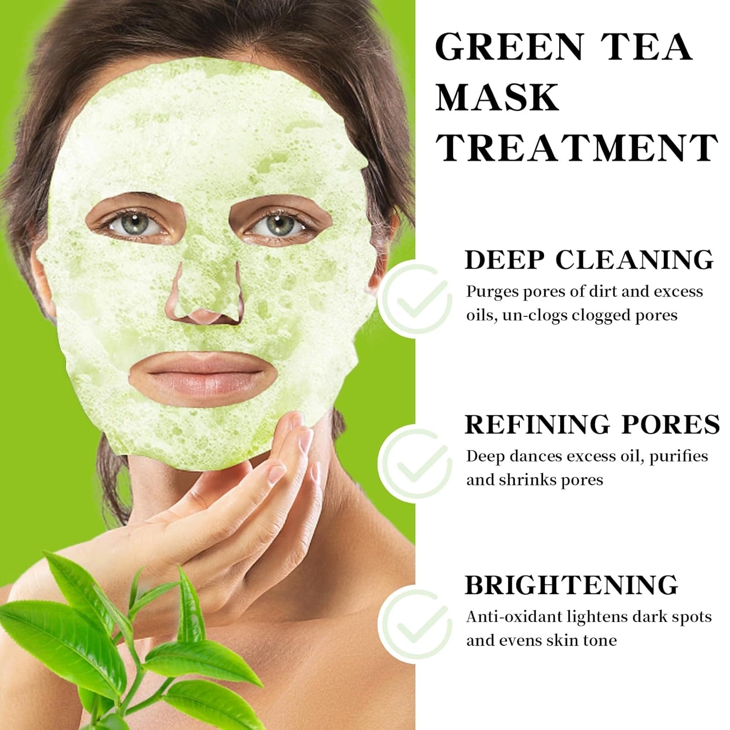 10 Pack Green Tea O2 Bubble Face Masks Sheet, Bubble Facial Mask, Foaming Face Mask, Purifying Facial Mask for Acne and Pores, Moisturizing Spa Face Masks Skincare, Brightening Beauty Masks