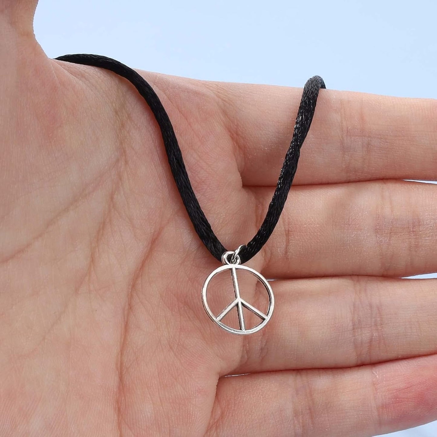Boho Peace Choker Necklace Black Cord Circle Necklace Short Round Necklace Vegan Necklace Chain Jewelry for Women and Girls