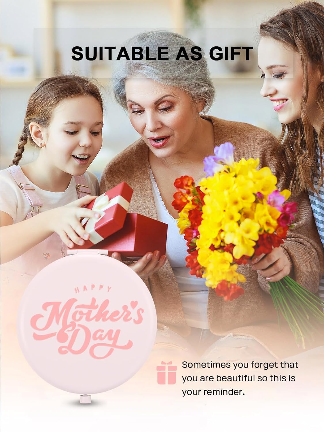 Compact Mirror for Purse, Pack of 24 Double-Sided 1X/2X Magnifying Round Metal Pocket Makeup Mirrors (Round, Pink Marshmallow)