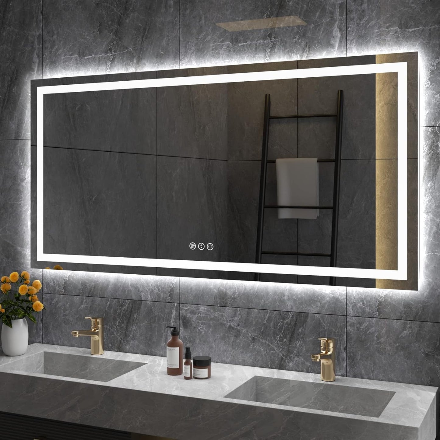 Amorho LED Bathroom Mirror 60" X30" with Front Light and Backlight, Large Vanity Mirrors for Wall, Anti-Fog, ShatterProof, Memory, 3 Colors, ETL Listed