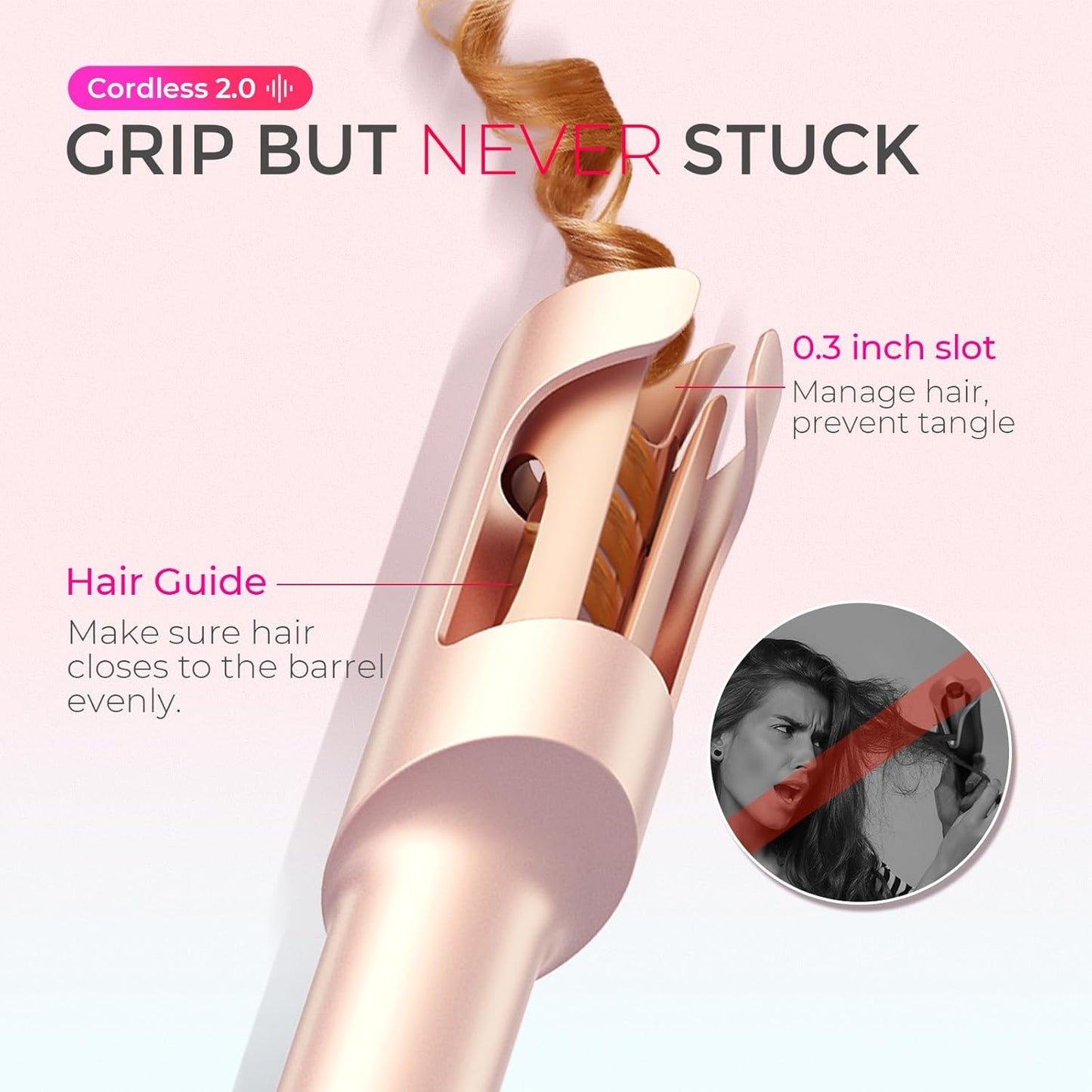 TYMO Cordless Automatic Curling Iron - TYMO CurlGo 1 Inch Beach Waves Rotating Curling Wand, Portable Hair Curlers for Travel, Dual Voltage & Rechargeable Curler for Women, Tangle-Free, Gold Blush
